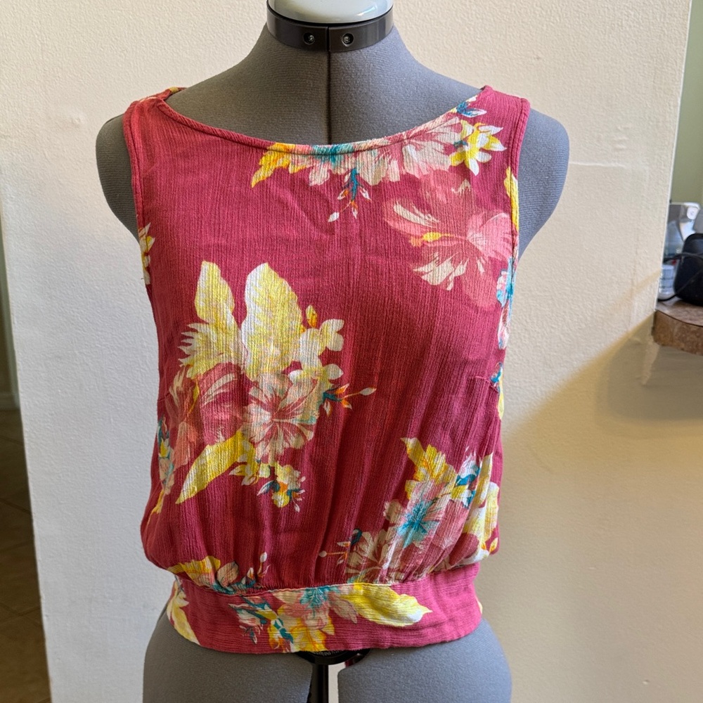 Floral Print Sleeveless Tank Top - Red